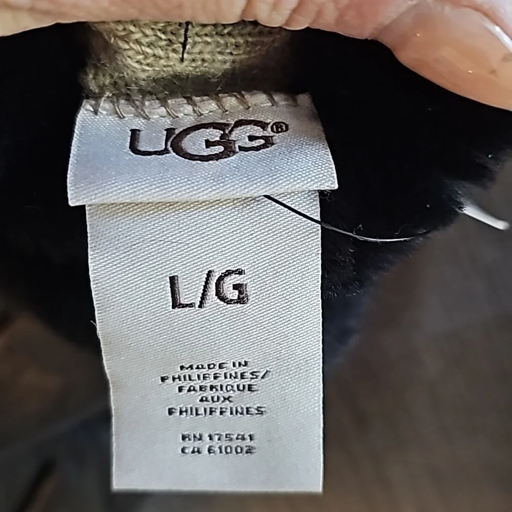 UGG Womens Shearling-Trim cuff Black leather Shorty Gloves Size Large